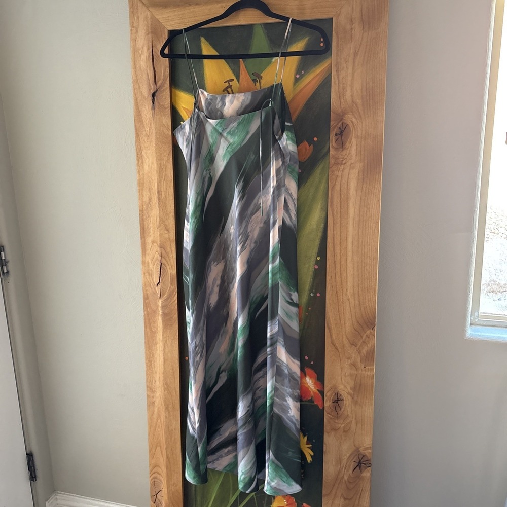 BANANA REPUBLIC women's Watercolor‎ Green Gray  Maxi Slip dress Medium - Picture 10 of 11